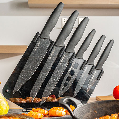 Granitestone Nutriblade 6-Piece Steak Knives with Comfortable Handles,  Stainless Steel Serrated Blades ・Dishwasher-safe and Rust