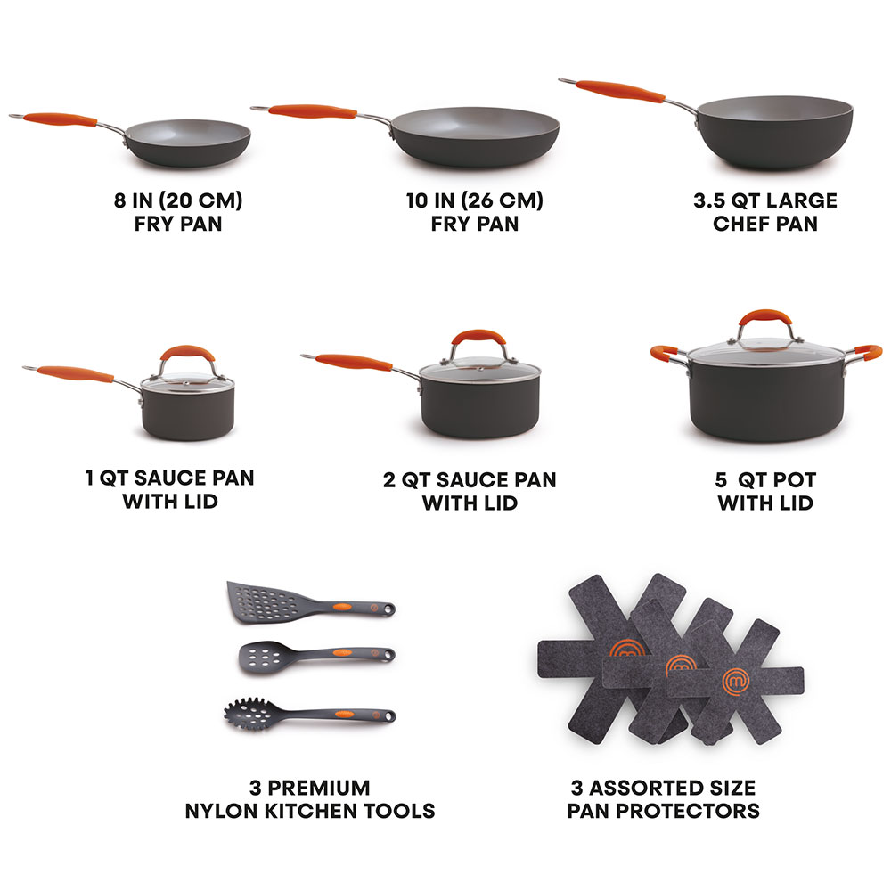  Fusion Guard, MasterChef 15-Piece Cookware Set, Orange,  Antimicrobial Technology, Ceramic, Titanium Non-stick Coating,  PTFE/PFOA/PFOS-Free, Induction Safe, Saute Pan: Home & Kitchen