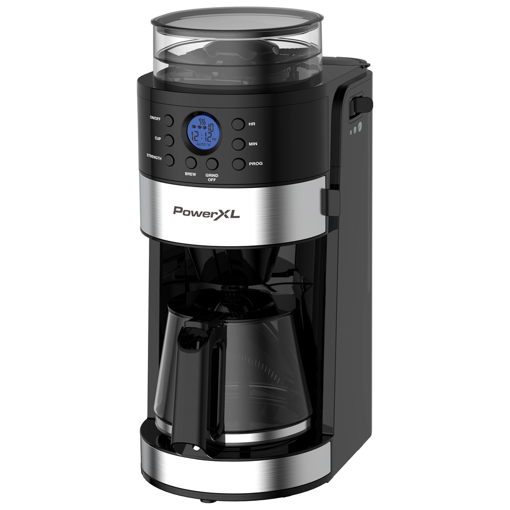  PowerXL Grind & Go, Automatic Single Serve Coffee Maker with  Grinder Built-in and 16 oz. Travel Mug, Single Cup Drip Coffee Machine,  Stainless Steel Blades, CL-004, Black