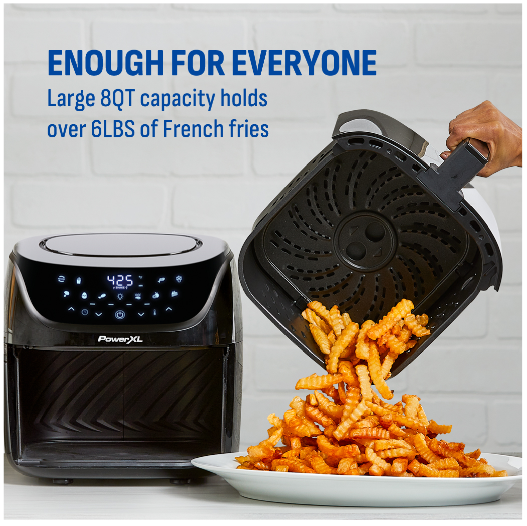 PowerXL 4-Quart Black Air Fryer with Fry Tray, LED Panel, 10 Presets,  See-Through Window, Internal Light in the Air Fryers department at