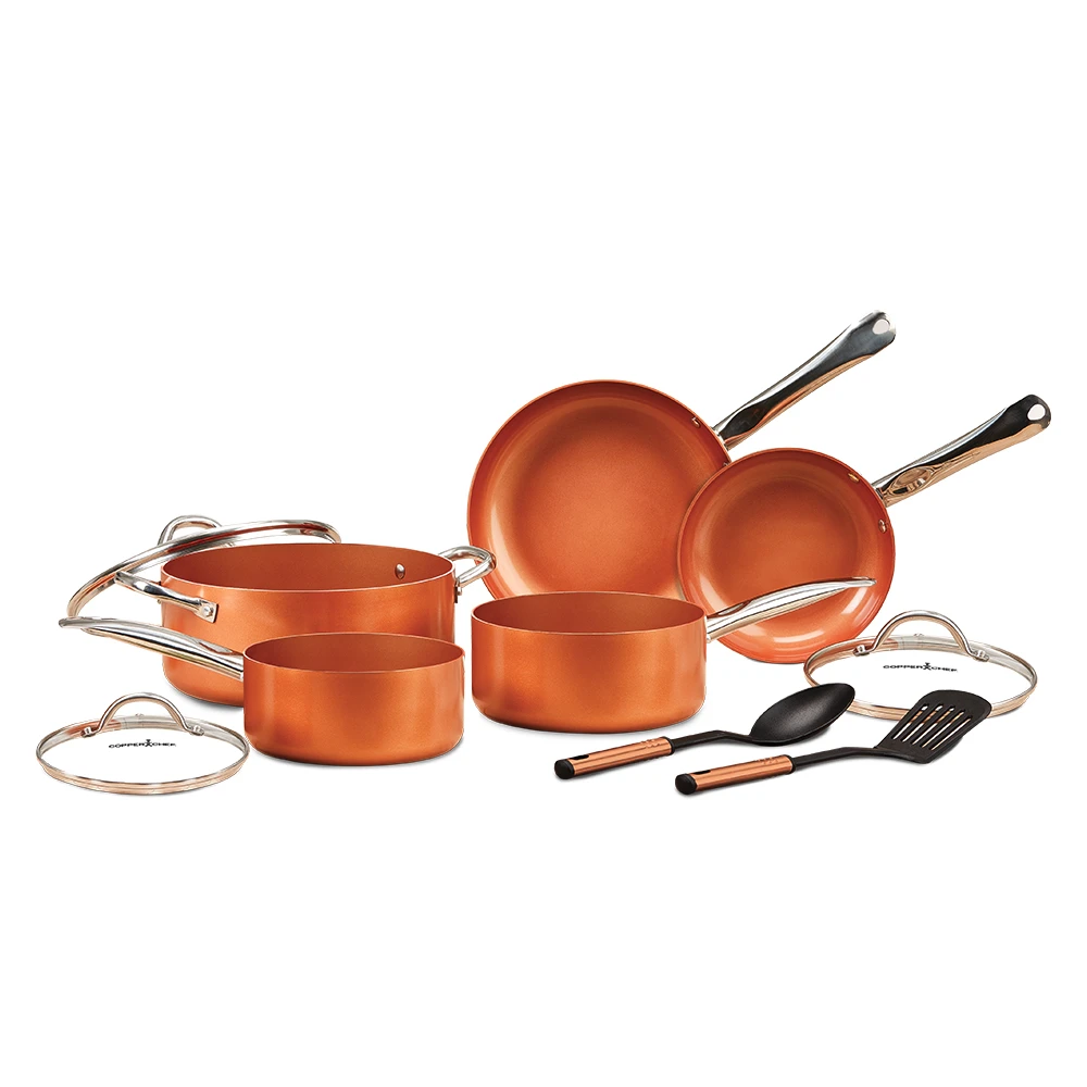 Frying and Roasting Pans Accessories Round Pan Set Copper Chef Cookware 9-Pc Aluminum & Steel With Ceramic Non Stick Coating Includes Lids 