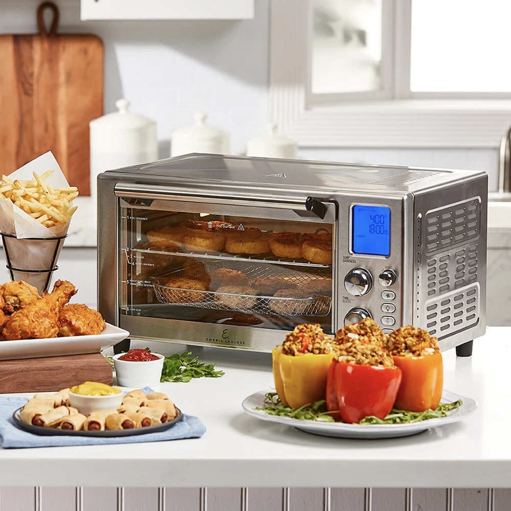  Emeril Lagasse Everyday 360 Air Fryer, 360° Quick Cook  Technology, XL capacity,12 Pre-Set Cooking Functions including Bake,  Rotisserie. Broil, Pizza, Slow Cook, Toaster and Much More, Stainless Steel  : Home 