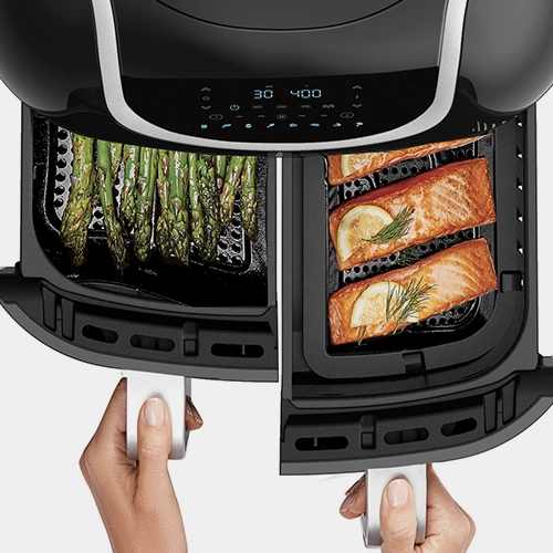 PowerXL Vortex Dual-Basket Air Fryer with Asparagus and Salmon