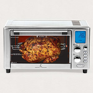 Rotisserie chicken cooking inside the Emeril Airfryer 360