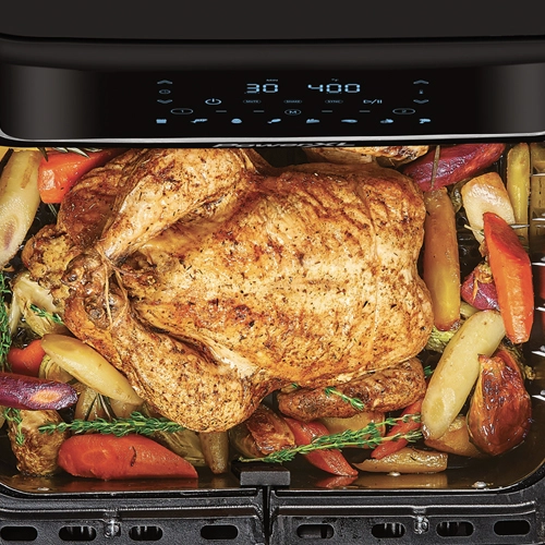 PowerXL Vortex Dual-Basket Air Fryer 10-QT Basket with Chicken