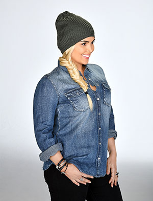 green hat blonde hair