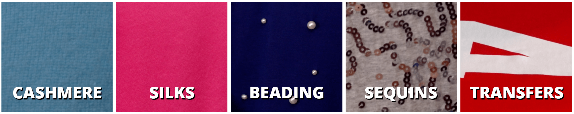 cashmere,silks, beading, transfers