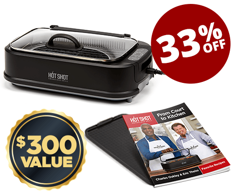 Includes non stick griddle plate and grill plate, two grilling recipe books, tempered glass lid with handle