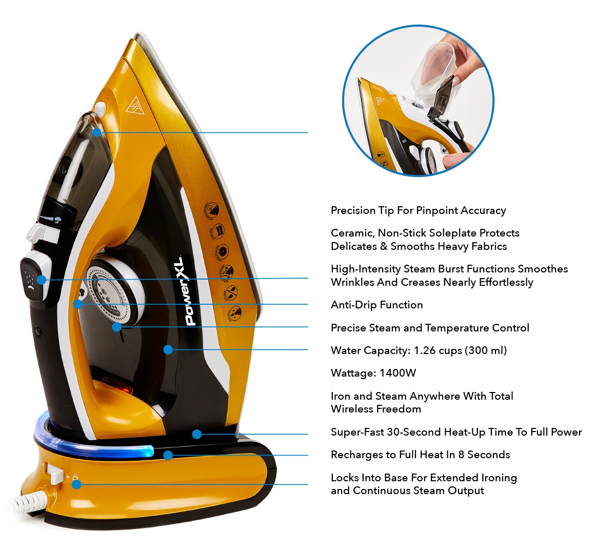 Features of cordless iron & steamer