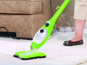 Steam cleaning a deep white carpet