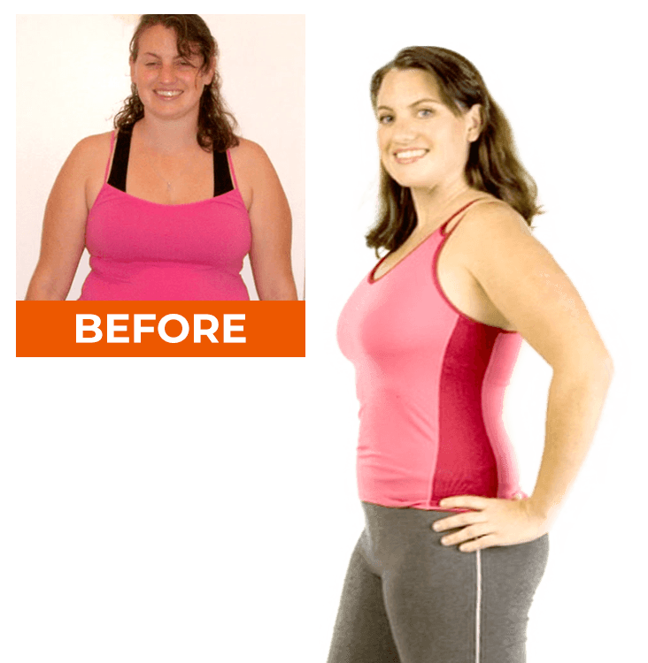 before & after: woman with pink shirt