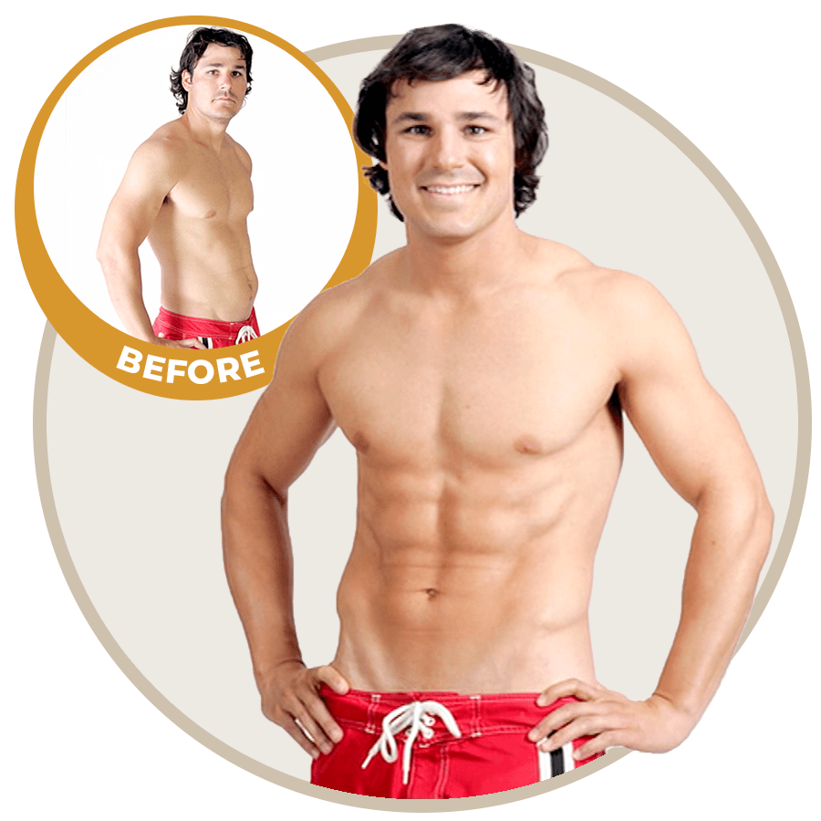 man in red shorts before and after ab coaster