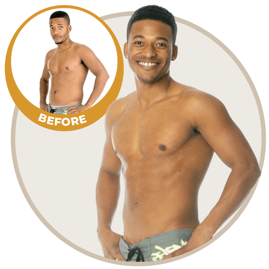 man in grey shorts before and after ab coaster