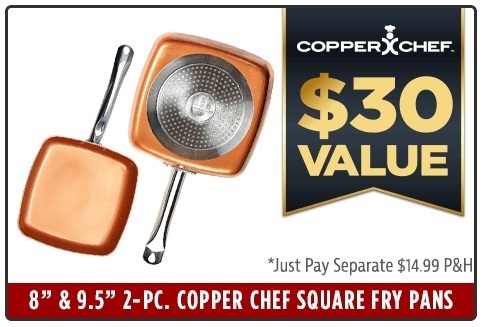 Free 2-Quart Copper Chef 9.5 Inch & 12 Inch Copper Chef Square Fry Pans – $60 Value With Your Power Smokeless Grill Purchase – Just Pay P&H