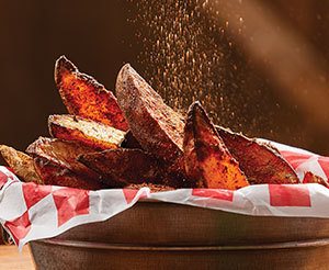 Hot air frying potato wedges